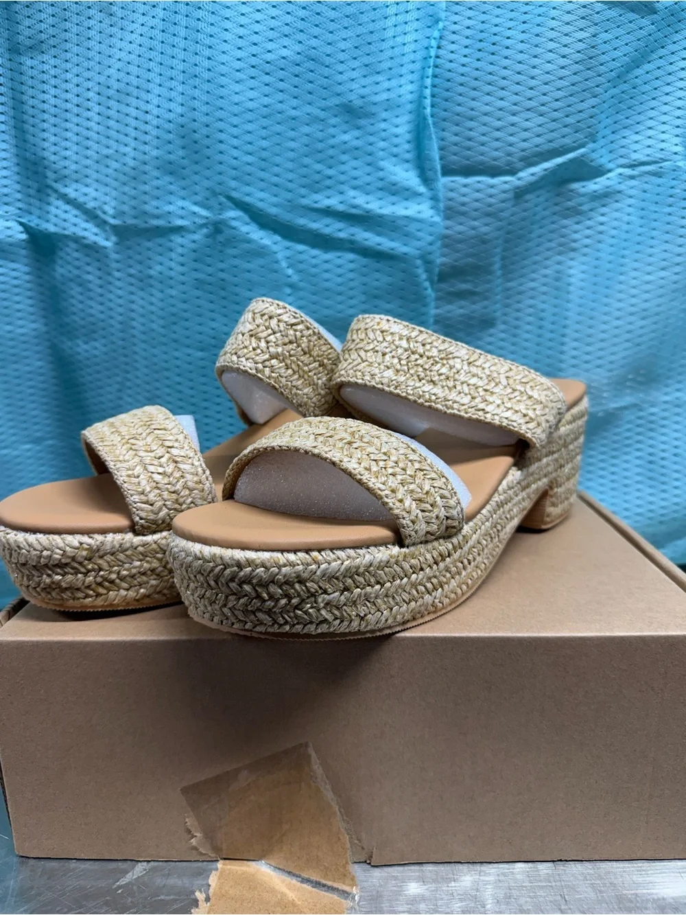 Woven Espadrille Platform Slide Sandal - Natural Beige
